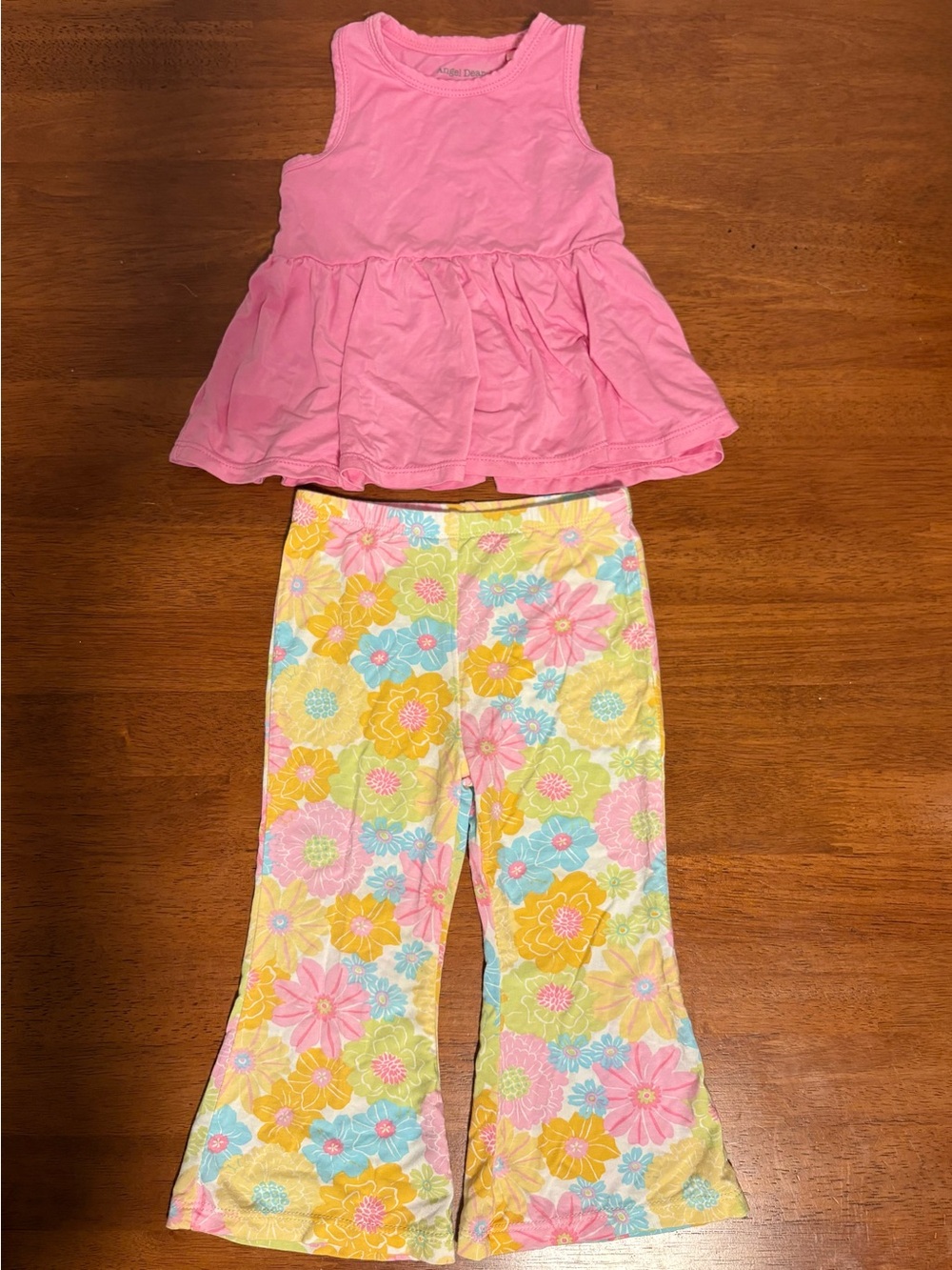 Angel Dear Pink Tank Top with Pastel Floral Pants